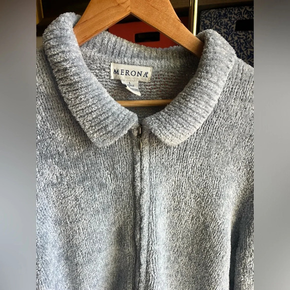 Merona light blue/grey fluffy zipper sweater - Picture 4 of 5